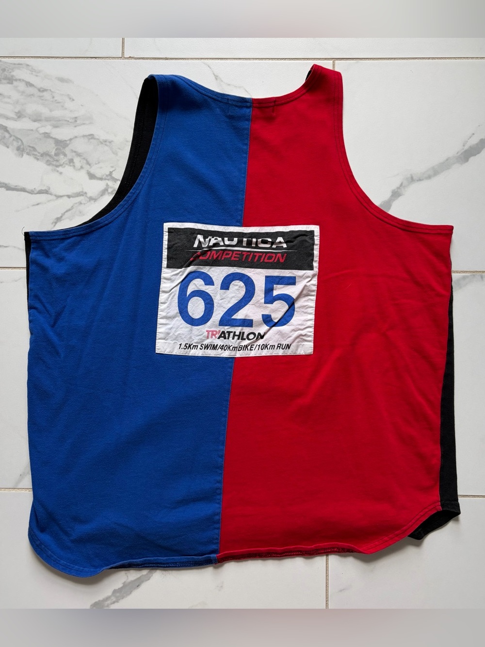 Vintage 1990s 90s Nautica Competition Triathlon Tank Tap Blue Red Size L
